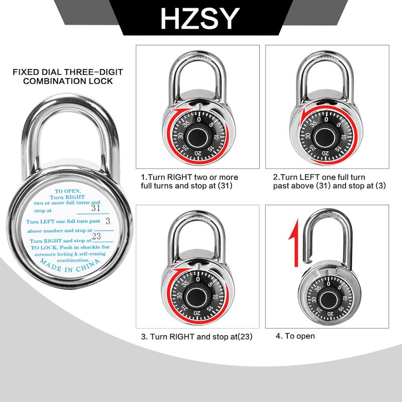 HZSY Combination Padlock 1 Pack, Fixed Dial Combination Padlock with Different Combinations, 2 in. Wide. Black Turntable, Lock for Gym & Locker, School, Toolbox, and More - Image 3